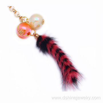 Luxury Custom Fox Fur Tail Keychain Alloy Pendant Keyring